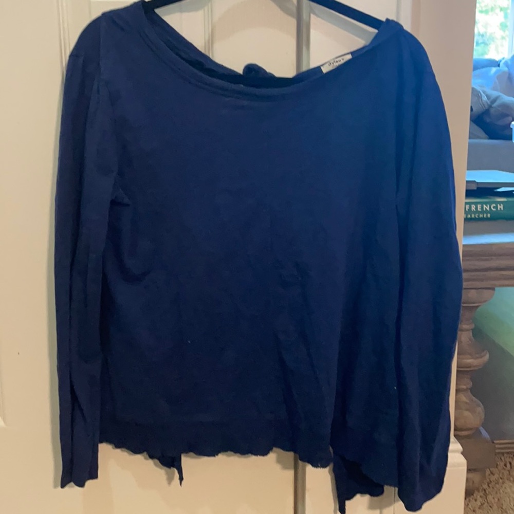 Cobalt blue sweater with open tied back